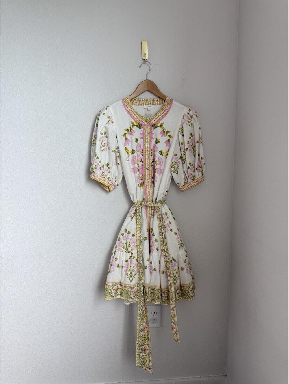 Floral Tie-Waist Short Dress in White and Pink - Picture 2 of 9